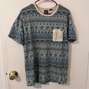 Volcom Knit Tee Men’s Large Blue Geometric Front Pocket